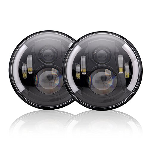 Jeep Wrangler DOT Approved Angel Eye 7 Inch Round LED Headlights With Hi/Lo Beam DRL Amber Turn Singal For Unlimited Sahara JKU Rubicon Sport Cruiser FJ JK TJ LJ CJ VW Westfalia Miata Hummer H2