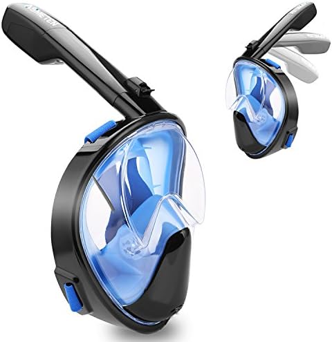 Asmeten Full Face Snorkel Mask Real Anti Fog Snorkel Set with Detachable Camera Mount, Dry Top Set Easy Breath Anti-Leak for Adults and Kids