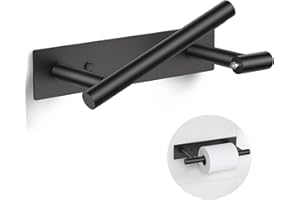 Matte Black Toilet Paper Holder, Adhesive or Screw Toilet Roll Holder Wall Mount, SUS304 Stainless Steel Double Post Pivoting