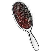 Boar Bristle Hair Brush Mix with Nylon, Hair Extension Natural Boar Bristle for Women and Men, Chrome,Silver (Large)