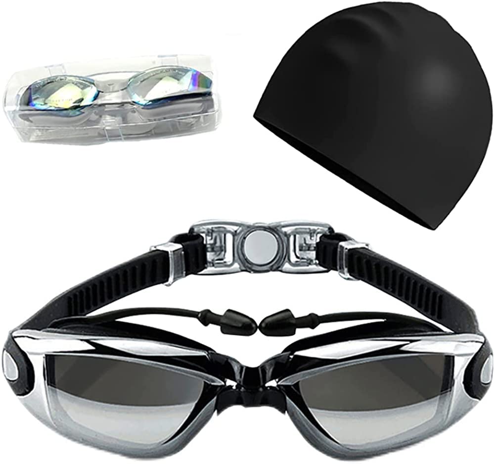 YUNXIASW Swimming Goggles, Anti Fog No Leaking Wide Frame, Anti Fog No Leaking For Adult Women Men Kids 8+,Professional Swimming Goggles + Swimming Cap