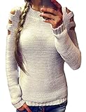 OURS Women Long Sleeve Hollow Out Knitting Sweater Casual Knitted Pullover Top