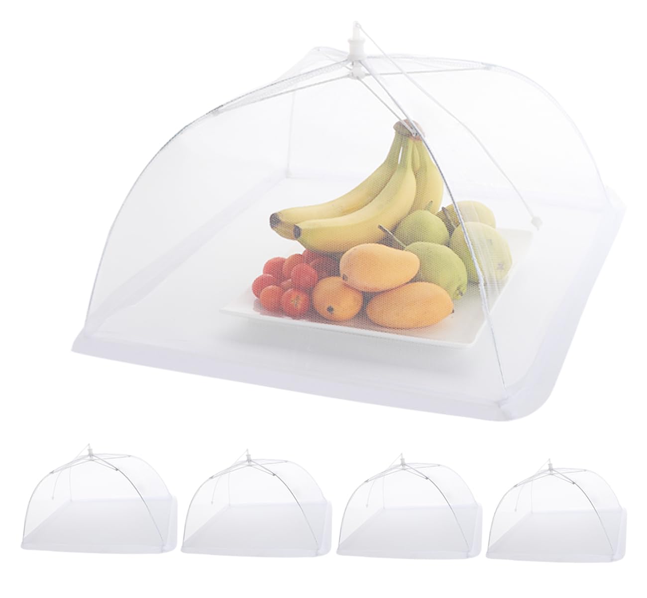 ilauke 5 Pack Pop Up Mesh Screen Food Cover, 17 Inches Reusable and Collapsible Outdoor Umbrella Large Food Cover Tents White Fruit Bowl Covers Mesh Keep Out Flies, Bugs, Mosquitoes