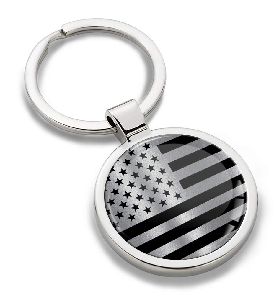 Biomar Labs Stainless Steel Metal Keychains Country Flag National Flags Design Durable Premium Accessory Car House Keys Backpack Gift Travel Souvenir (USA American Flag in Silver-Black KK 278)