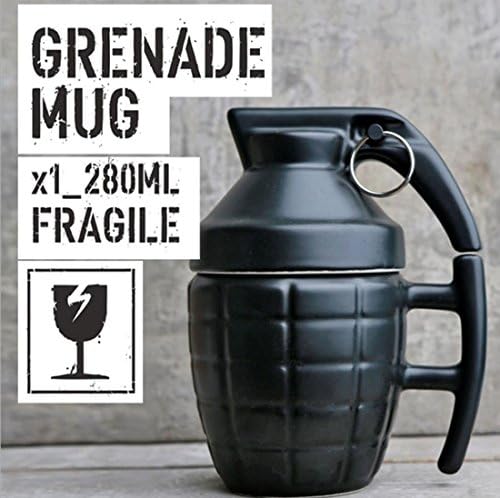 EODUU Grenade Mug,Man Office Home bomb Coffee ceramic Cups Creative Male Outdoor Sport water Cup (Black)