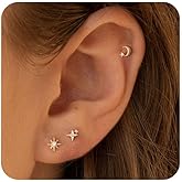 VRIUA 20G Tiny Flat Back Earrings for Women - 14K Gold/Silver Plated Small Flat Back Stud Earrings Hypoallergenic Cartilage Helix Piercing Jewelry