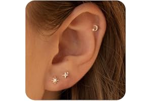 VRIUA 20G Tiny Flat Back Earrings for Women - 14K Gold/Silver Plated Small Flat Back Stud Earrings Hypoallergenic Cartilage Helix Piercing Jewelry