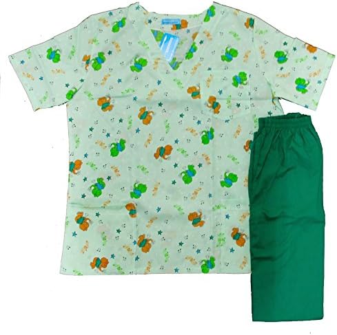 Tasidaben Medical Uniform Women's Medical Scrub Set Top and Pant (Large, GREEN-ELEPHANT)