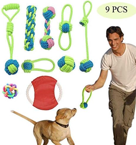 Amazon Co Jp Kalolary 丈夫なペット子犬の噛むおもちゃセット 子犬の歯のボール玩具 子犬のロープのおもちゃ 犬のタグ おもちゃ フリスビーのフライングディスク 犬のトレーニング用 9個パック ホーム キッチン