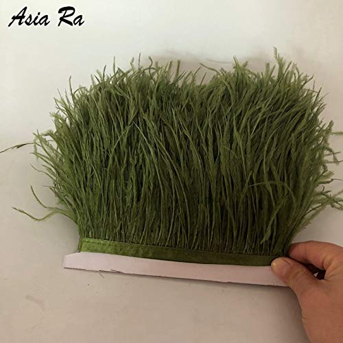 Maslin Pack of 10meter Army Green Ostrich Feather Trims 8-10cm 3-4inch Feather Fringes Trimming Satin Ribbon Laces Belts Wedding Decor. - (Color: Light Purple)