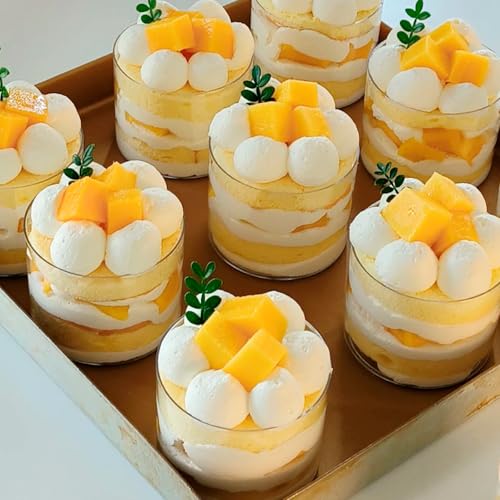 Cisolen 25 Pcs Mini Dessert Cups, 210ml Plastic Dessert Pots with Spoons, Clear Dessert Bowl, Square Cheesecake Pots for Homemade Dessert, Pudding, Mousse, Party