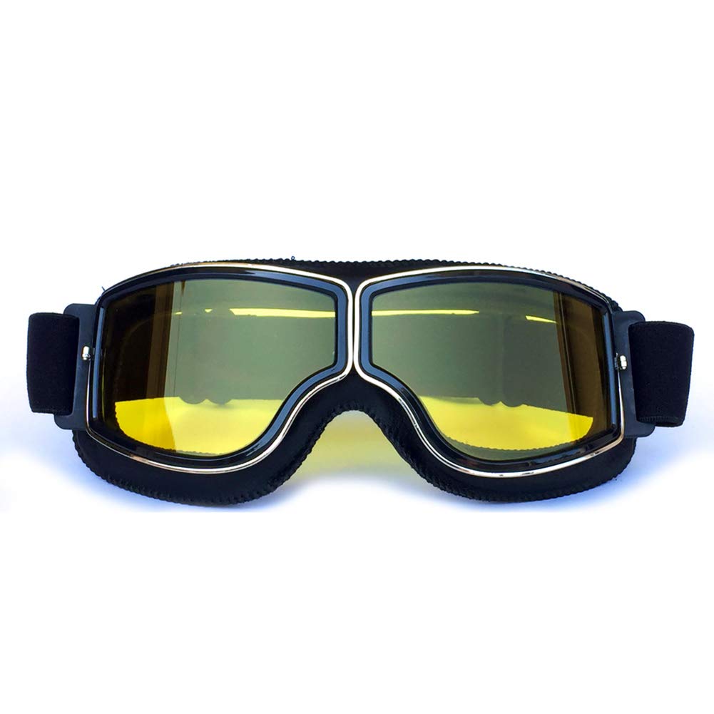 HONCENMAX Vintage Goggles Sports Sunglasses Helmet Steampunk Eyewear for Outdoor Motocross Racer Motorcycle Cruiser Scooter Goggles Retro - Black Frame Yellow Lens