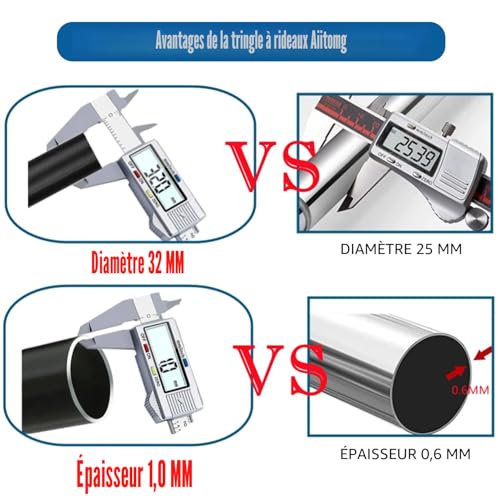 No Drilling Curtain Rod, 400 cm Long, 4 m Extra Length, Shower Rod, No Drilling, Extendable Clothes Rail for Bathroom, Bedroom, Black (350)