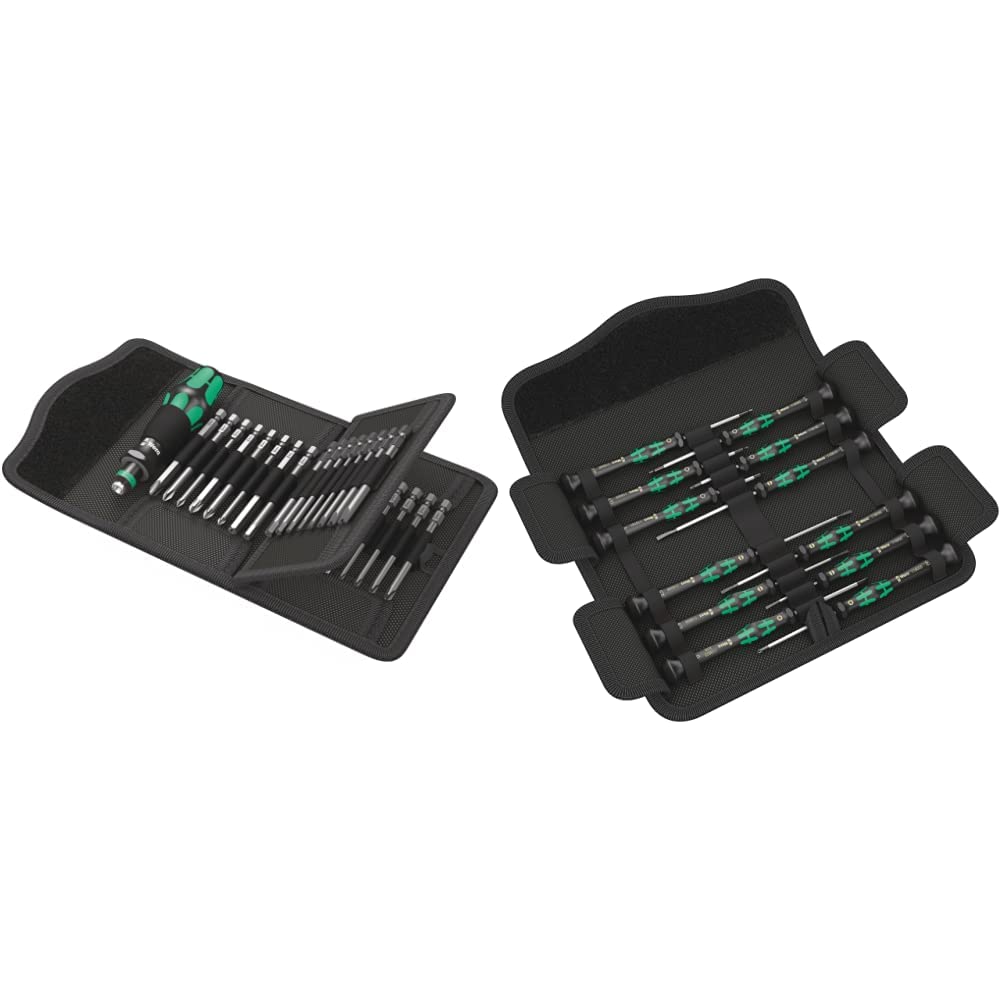 Wera 05059297001 62 Bitholding Screwdriver Set with Bits in Pouch, 33 Pieces & 73675 Kraftform Micro Precision Screwdriver Set, 12 Pieces