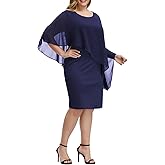 Hanna Nikole Women's Sleeveless Cape Dress with Chiffon Overlay Sequin Bodycon Pencil Dress