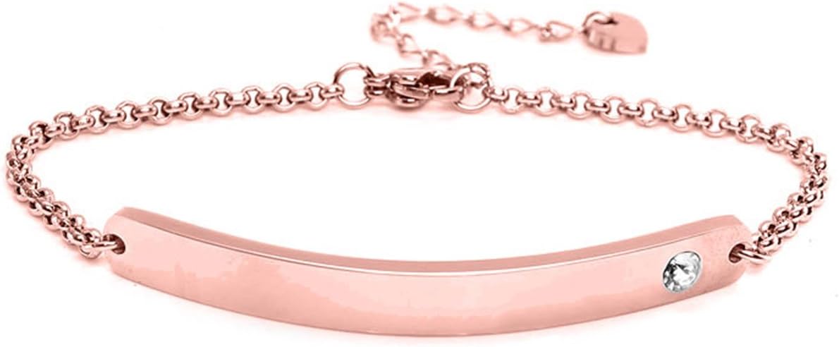 Silvity Women's Engraved Bracelet Stainless Steel with Swarovski Crystal 16.5 cm to 20.5 cm Engraved with Gift Box 16.5 centimeters Rose-Gold