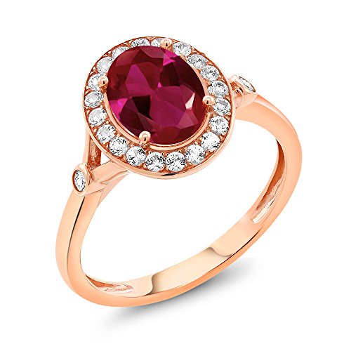 2.36 Ct Oval Red Created Ruby White Created Sapphire 10K Rose Gold Ring (Available 5,6,7,8,9)
