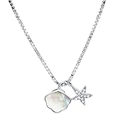 Natural Mother of Pearl Necklace in Silver, Aaa Quality, Certified Seashell Starfish Layered Necklace (Ideal For Gift)