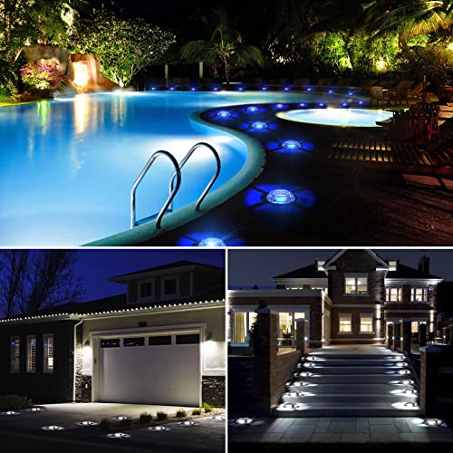Quntis 8 x Outdoor Solar Blue + White LED Step Lights Outdoor for Garden Pathway Deck, IP68 Waterproof Outdoor Pool Lights, Solar Spotlights for Paths Stairs Sidewalk