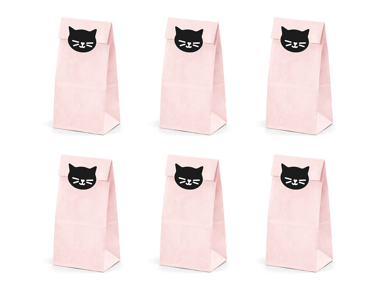 PartyDeco tns11 Pack of 6 Paper Bags for Candy with Kitten Stickers Pink Taglia Unica