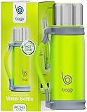 Bago Stainless Steel Double Wall Insulated Personal Water Bottle with Cover for Travel, Fishing & Camping. 1.2L Green Vacuum Infuser, Cup and Carrier for Hot Tea, Cold Alkaline Fruit Juices & More.