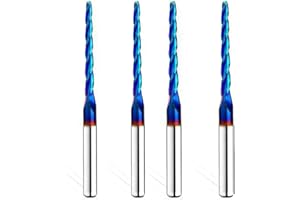 HZBIAO 4PCS Ball Nose 1 Degree End Mill Cutter CNC Router Bits Spiral Milling Tool with Nano Blue Coating 1/8 Cutting Diameter 1/4 Inch Shank 3 Inch Overall Length STQ444