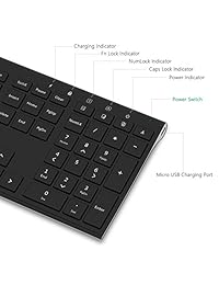 Teclado y mouse inalámbrico de Jelly Comb 2.4 GHz Ultra delgado recargable de tamaño completo. Combo de mouse y teclado inalámbrico para Windows, computadora portátil, notebooks, PC, computadoras de escritorio., Negro
