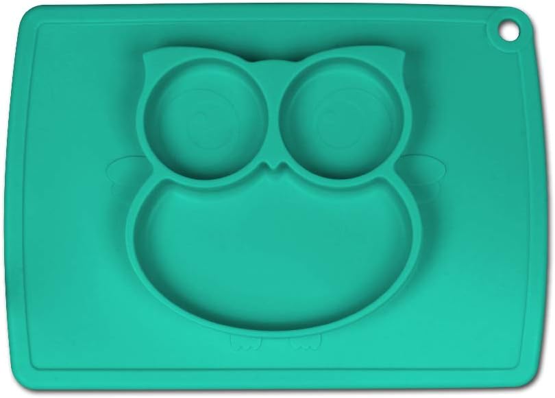 Jovilife Babies Highchair Feeding Tray Round Silicone Suction Owl Placemat for Children, Kids,Toddlers,Kitchen Dining Table with Built in Plate and Bowl(Green)