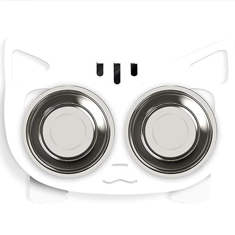 WJQ PET Edelstahl Doppel-Bowl Shaped Cute Cat Food Box Ohne Spilling Food Rack ist Nicht einfach, Bakterien mit Liebesdesign,