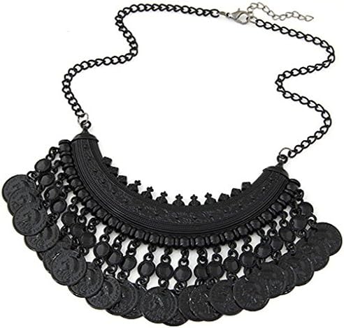 Vintage Necklace Choker Coin Tassels Hippie Boho Bohemian Festival Gypsy Jewelry For Women - Black