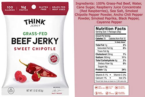 Think Jerky Grass-Fed Beef Jerky and Free-Range Turkey Jerky Variety Pack of 6 - Non-GMO, Gluten-Free, Paleo Friendly - 1.5 Ounce Bags - Thumbnail 3