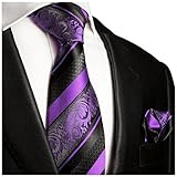Purple and Black Silk Tie and Pocket Square Paul Malone Red Line