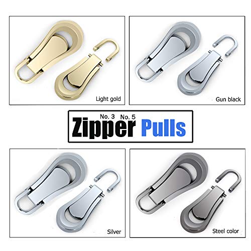 Zipper Pulls #5#3 8PCS - 4 Colors Metal Zipper Fixer Repair Replacement Pullers Metal-Plated Kits Zipper Sliders Zipper Pullers for Backpack Suitcase Jacket Bags Coat by FENGWANGLI - Thumbnail 2