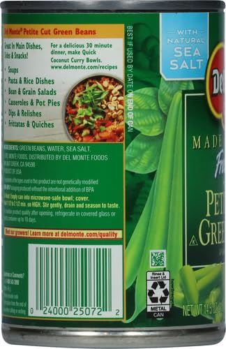 DEL MONTE BLUE LAKE PETITE CUT GREEN BEANS, CANNED VEGETABLES, 14.5 OZ CAN