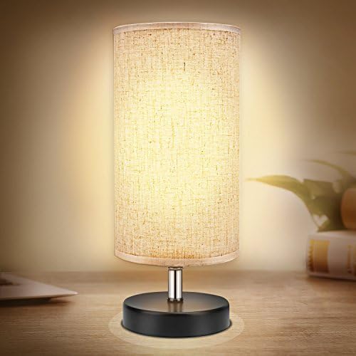 Bedside Table Lamp,Minimalist Solid Wood Table Lamp Bedside Desk Lamp Simple Desk Lamp, Round Nightstand Lamp with Fabric Shade,Perfect for Table in Bedroom,Living Room,or Office