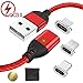 Magnetic USB Type C/L/Micro USB Charger Cable for Android, QC 3.0 Phone Fast Charging Cable with LED, 3 in 1 Adapters Quick Charge Cord Nylon (Red)