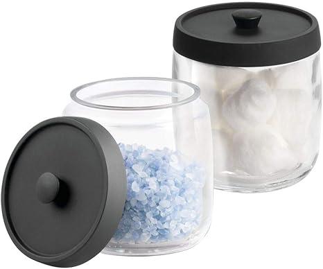 Amazon Com Mdesign Bathroom Vanity Glass Storage Organizer Canister Apothecary Jar For Cotton Swabs Rounds Balls Makeup Sponges Blenders Bath Salts 2 Pack Clear Matte Black Home Kitchen