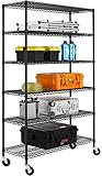 NSF Wire Shelving Unit 6-shelf Large Storage Shelves Heavy Duty Metal Wire Rack Shelving Height Adjustable Commercial Grade Utility Steel Storage Rack on 4" Casters 3600 LBS Capacity-18x48x76,Black