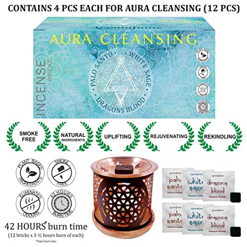 Aura Cleansing Incense Brick Starter Kit & Gift Set by Aromafume Pack of 12 Bricks (4 White