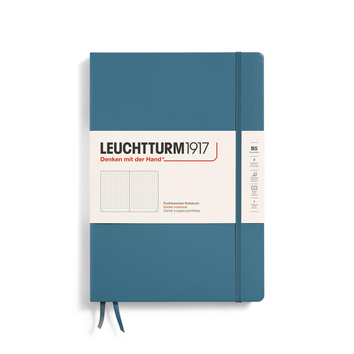 LEUCHTTURM1917 366181 Notebook Composition (B5), Hardcover, 219 Numbered Pages, Stone Blue, Dotted