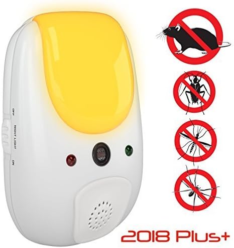 2018 SANIA ultrasonic pest repeller Plus+ effective defense repellant keeps roaches, spiders, mosquitos, mice, bed bugs away - electronic deterrent for inside your home - relaxing amber light