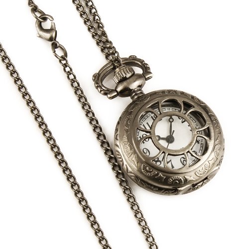 ESS Lady's Silvered Stainless Steel Case White Dial Necklace Pendant Quartz Pocket Watch WP036