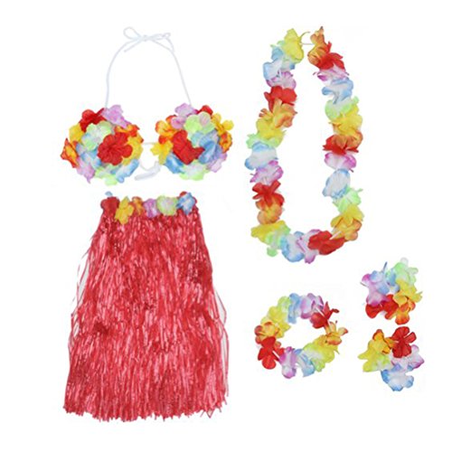 Tinksky Tropical Hawaiian Luau Flower Lei Party Favors (Red)
