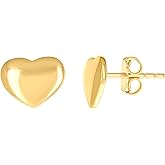 14kt Yellow Gold Womens Puff Heart Stud Earrings