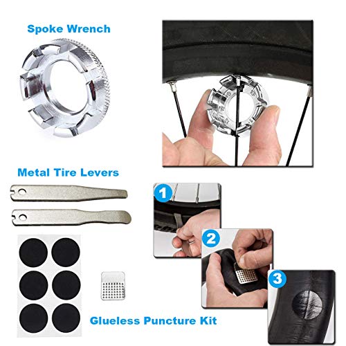 Kitbest Bike Repair Tool, 10 in 1 Bicycle Multi Tool Bike Chain Tool with Handy Bag, Included Spoke Wrench, Glueless Tire Tube Patches, Tire Lever Set - Thumbnail 4
