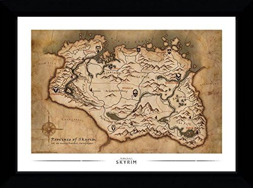 GB eye Ltd Skyrim, Map, Framed Print 50x70cm, Wood Various, 55 x 75 x 2.9 cm