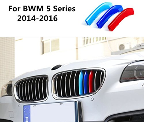 for 14-16 BMW 5 Series (10Grilles one Side) 3D M Styling 3 Colors Front Grille Trim Motorsport Stripes Grill Cover Performance Stickers 3Pcs
