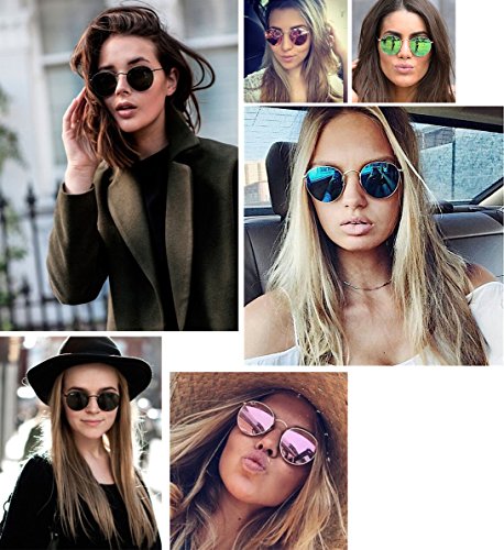 Dollger Lennon Style Vintage Circle Hippie Sunglasses with Polarized Lens (Crystal Green Lens+Gold Frame, Premium Polarized Lens)
