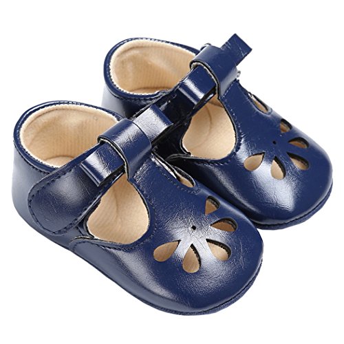 Baby Girls Christening Baptism Mary Jane Soft Sole Classic Hollow Princess Dress Flat Shoes Blue Size M