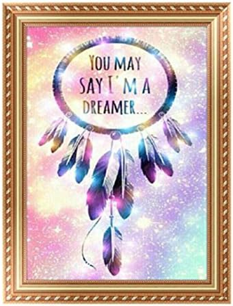 Franterd Full Drill Square 5D DIY Diamond Painting Dream Catcher Rhinestone Embroidery Arts Craft Paint-By-Number kits Mosaic Pasted for Home Decoration (B)